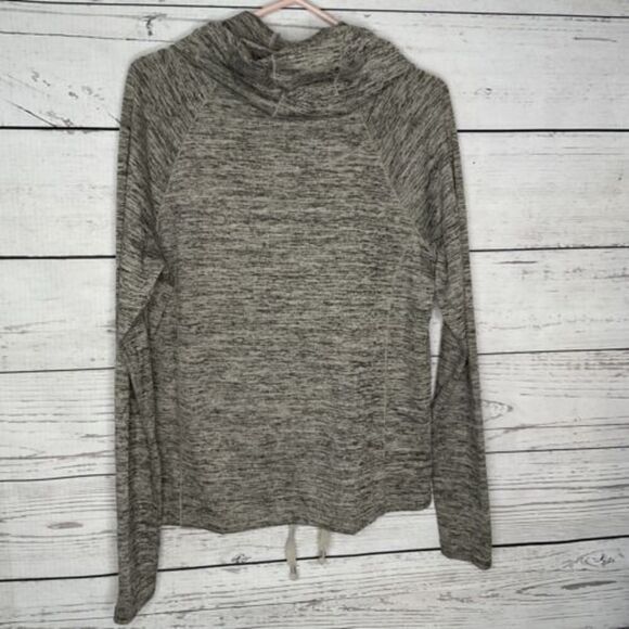 Athleta Top Blissful Cowl Neck Sweater Heather Gray Womens Small Tall Drawstring - Picture 3 of 9